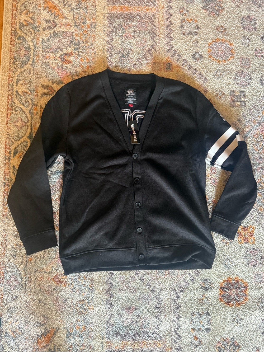 Ecko Unltd Black Varsity Cardigan Men’s L Embroidered Logo NWT